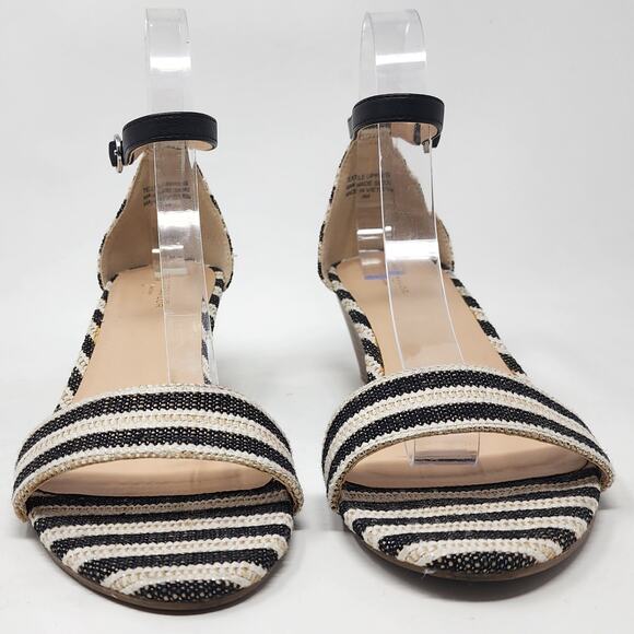 Ann Taylor Factory Wedge Sandals Women 9M Cream Black Striped Ankle Strap Shoes - Picture 4 of 10